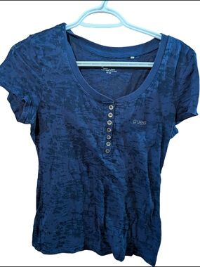 GUESS Navy Blue Short-Sleeve Henley Tee